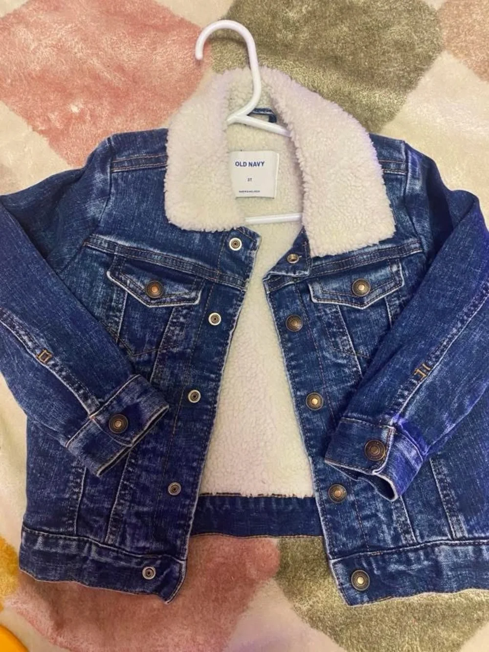 Old Navy Blue Denim Jacket with Cream Sherpa Collar